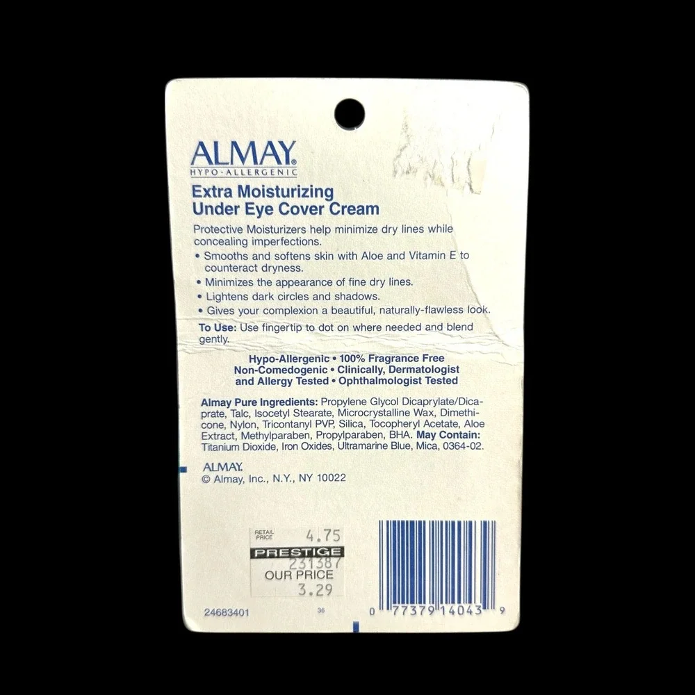 Almay Extra Moisturizing Under‎ Eye Cover Cream Fair 14043 Hypoallergenic 0.11oz